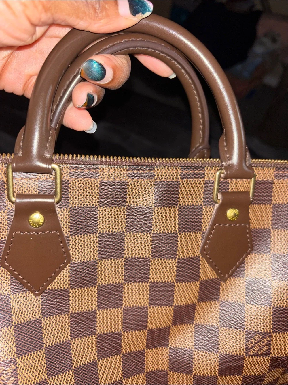 Louis Vuitton Damier Ebene Speedy 35 Satchel with Red Interior